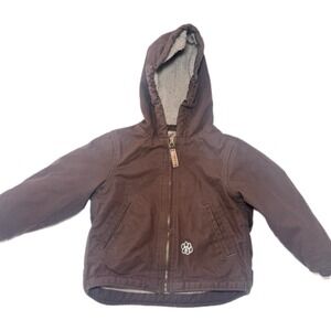Berne Toddler Chore Barn Jacket Coat Size 2T Brown Canvas Sherpa Lined Hooded
